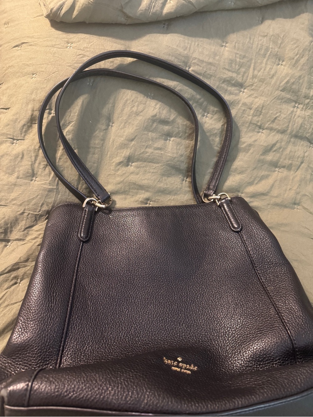 kate spade black pebbled leather double-strap shoulder bag